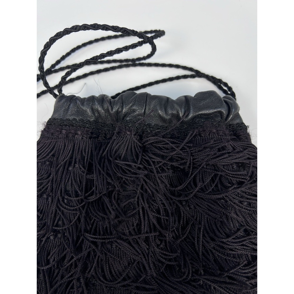 Vintage Flapper Style Black Fringe Evening Bag Rhinestone Beaded Crossbody - Picture 3 of 8